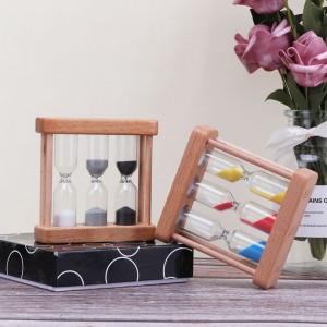Factory kan worden aangepast 3 op 1 zandloper houten glazen zandtimer voor keuken koken Europese creatieve houten metaal roterende zandloper timer